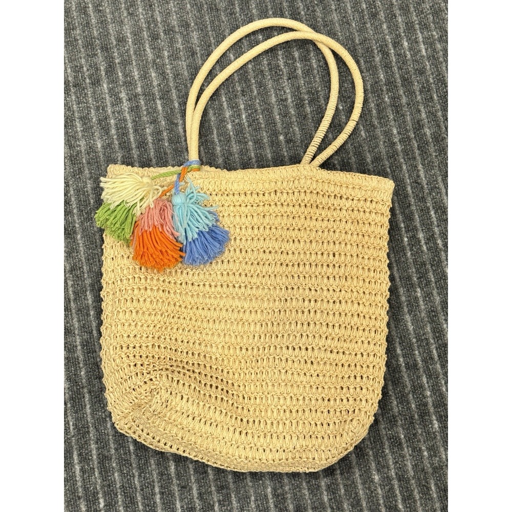 Women's Woven Tote Handbag Straw Beach Shoulder Bag for Summer Vacation Travel - Picture 1 of 5